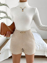 High Waist Chain Detail Corduroy Shorts